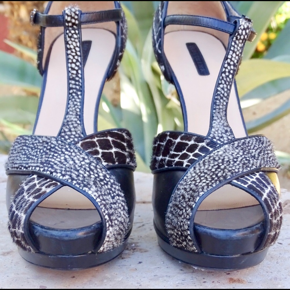 LONGCHAMP, Le Pliage, Calf Hair Peep Toe Platform Heels, Euro 40 / US 9 - Picture 4 of 11